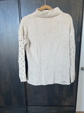 Cream Knit Pullover Sweater with Eyelet Sleeves